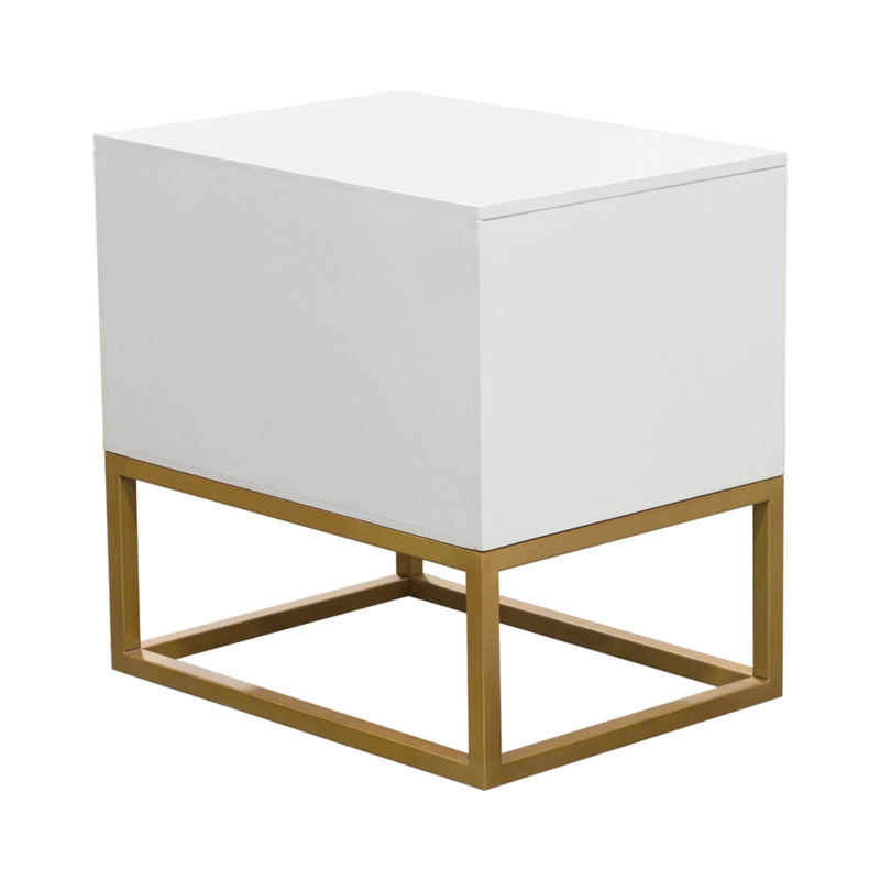Benjara Fiva Nightstand- 2 Drawers- White Solid Mango Wood- Gold Iron Legs