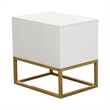 Benjara Fiva Nightstand- 2 Drawers- White Solid Mango Wood- Gold Iron Legs