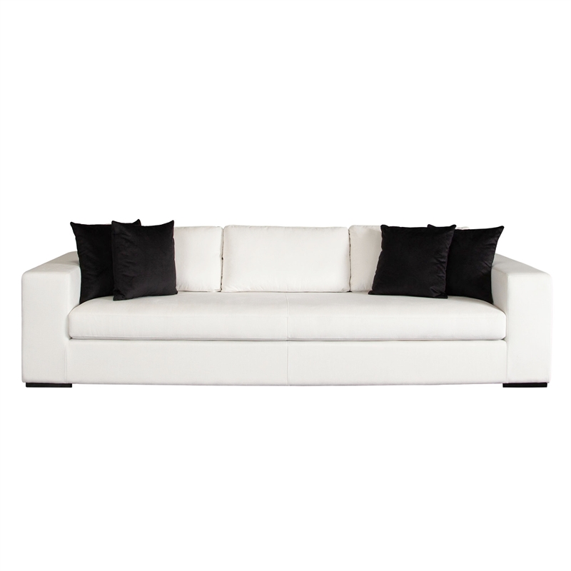 Benjara Lipi Modern Sofa- Mist White Fabric w Track Arms- 110