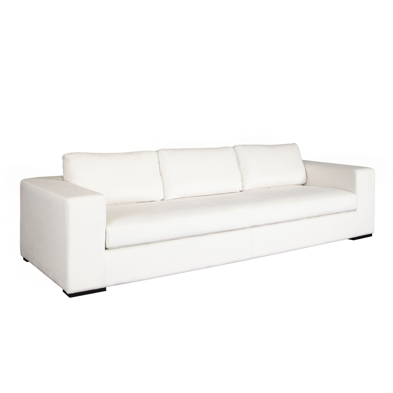 Benjara Lipi Modern Sofa- Mist White Fabric w Track Arms- 110