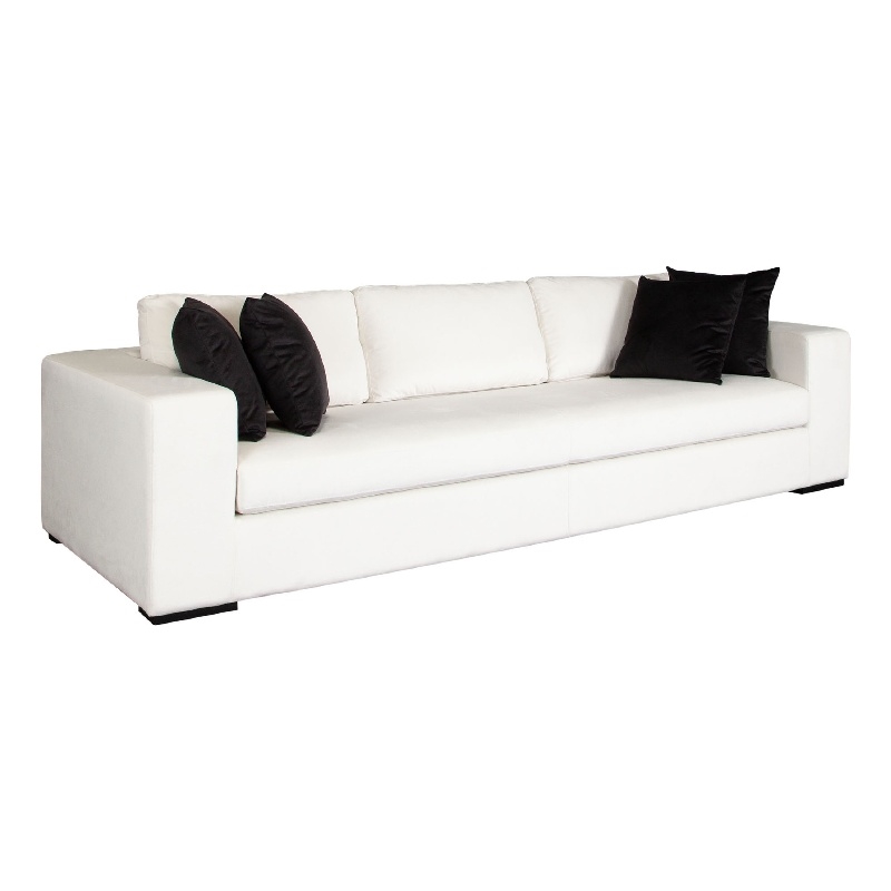 Benjara Lipi Modern Sofa- Mist White Fabric w Track Arms- 110