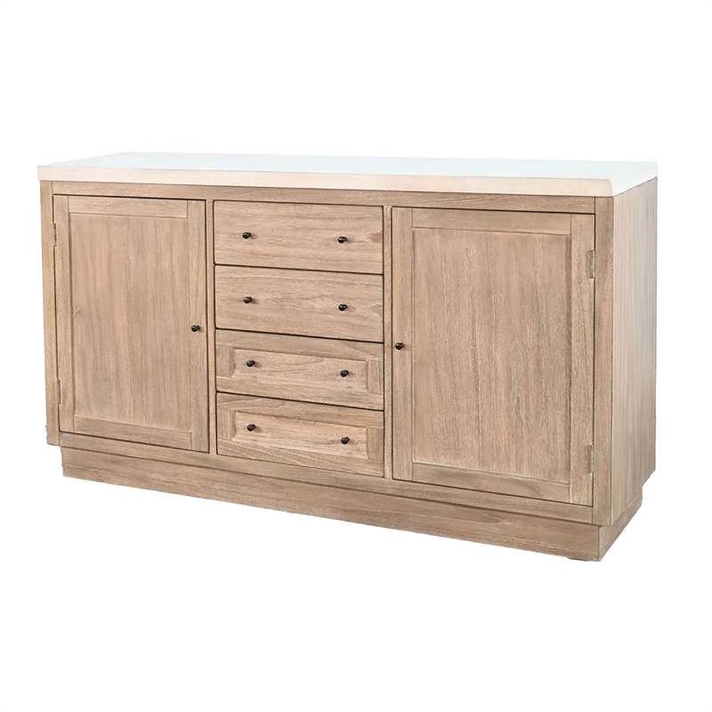 Benjara Dilly Sideboard Buffet Cabinet- 60 Inch- 4 Drawers 2 Doors- Gray Top