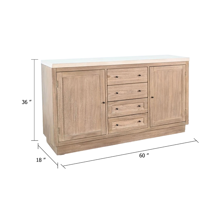 Benjara Dilly Sideboard Buffet Cabinet- 60 Inch- 4 Drawers 2 Doors- Gray Top