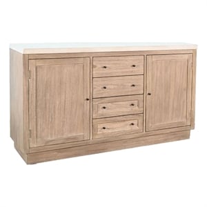 Benjara Dilly Sideboard Buffet Cabinet- 60 Inch- 4 Drawers 2 Doors- Gray Top