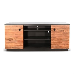 Benjara Cicy 78&quot TV Media Entertainment Cabinet- Black- Brown Solid Wood