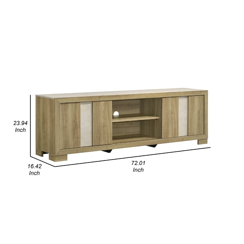 Benjara Amey TV Stand Media Cabinet- 2 Sliding Door- Shelves- Brown Driftwood