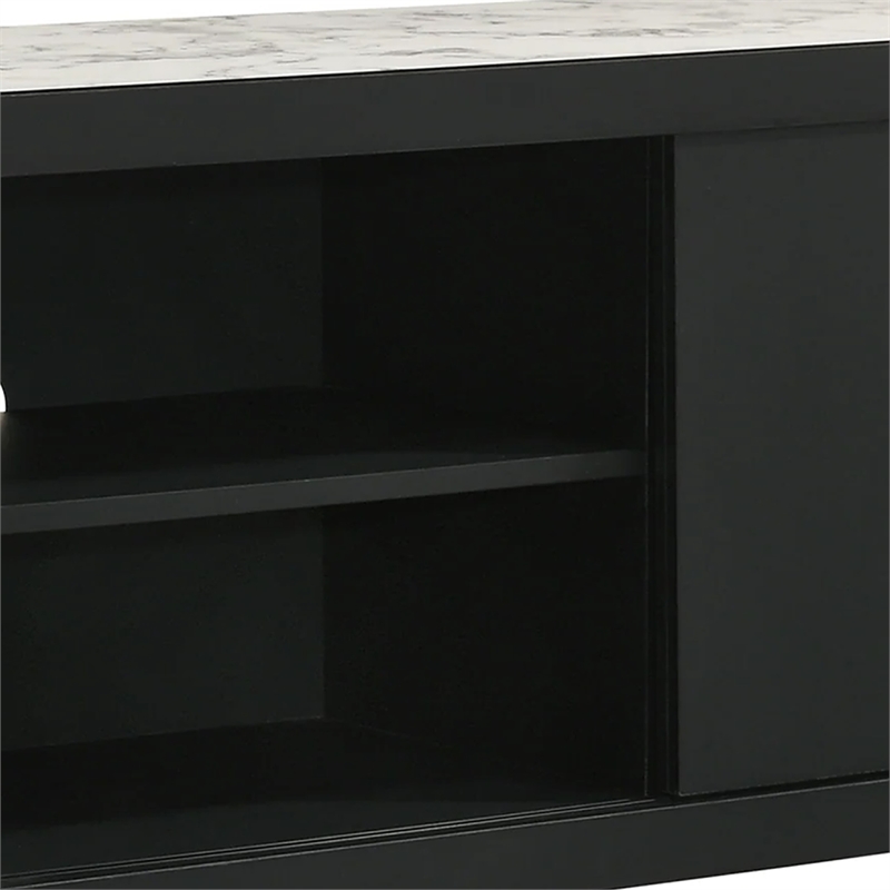 Benjara Amey TV Stand Media Cabinet- 2 Sliding Doors and 2 Shelves- Black Wood