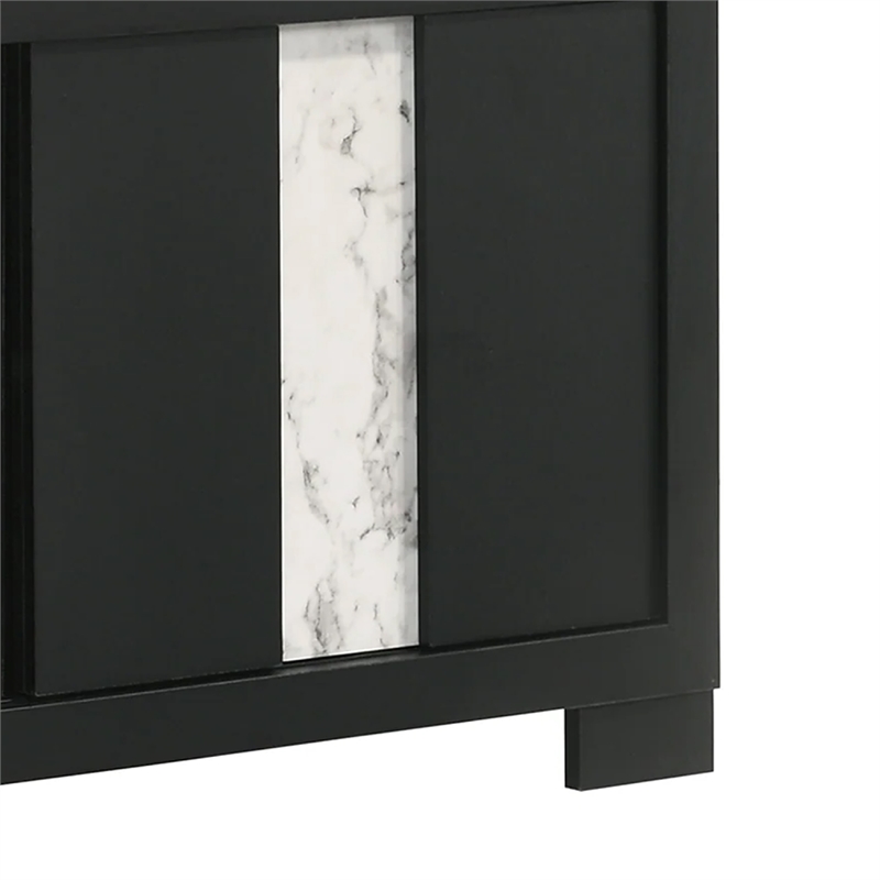 Benjara Amey TV Stand Media Cabinet- 2 Sliding Doors and 2 Shelves- Black Wood