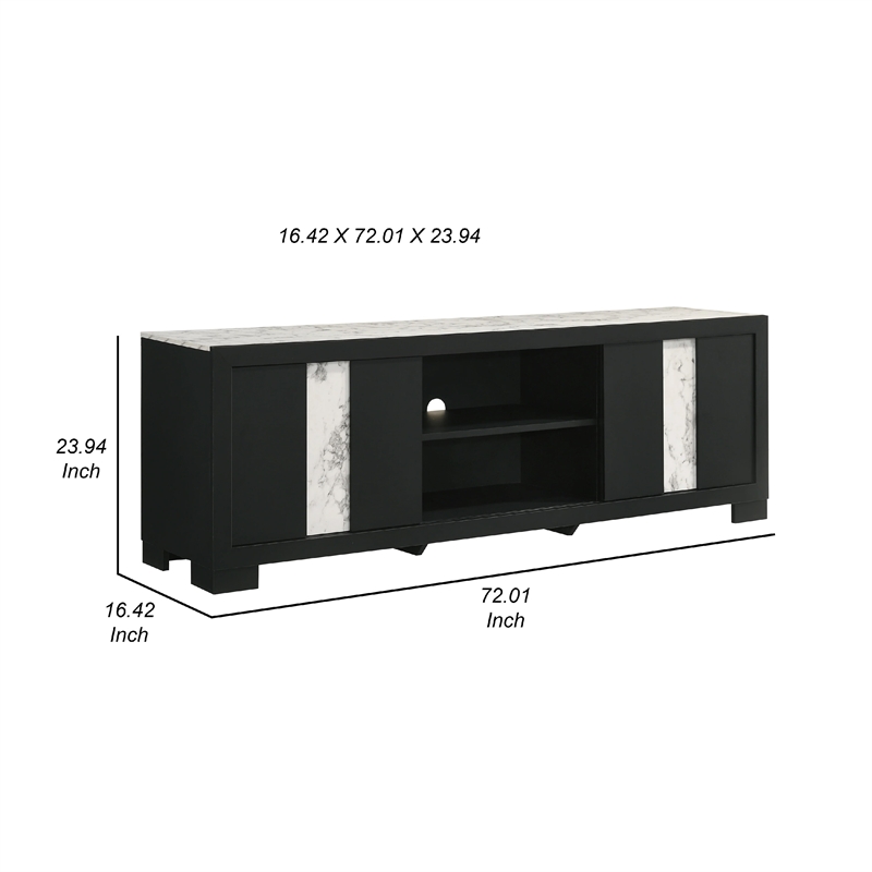 Benjara Amey TV Stand Media Cabinet- 2 Sliding Doors and 2 Shelves- Black Wood