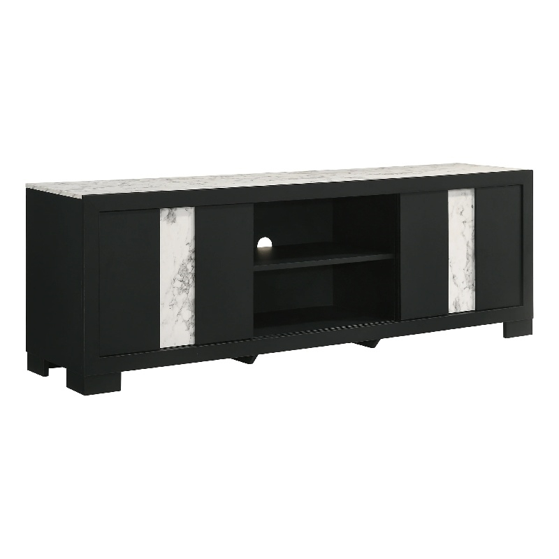 Benjara Amey TV Stand Media Cabinet- 2 Sliding Doors and 2 Shelves- Black Wood