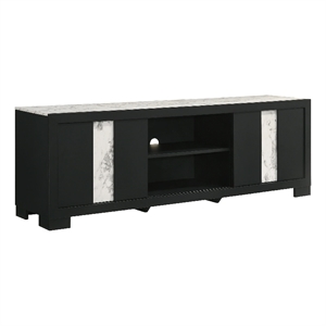 Benjara Amey TV Stand Media Cabinet- 2 Sliding Doors and 2 Shelves- Black Wood