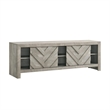 Benjara Velz TV Media Stand Console- 2 Chevron Doors- Open Shelves- Beige