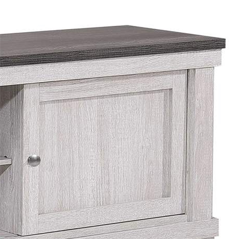 Benjara Leya TV Stand Media Cabinet- 2 Doors- 2 Shelves- Cable Cut Gray Wood