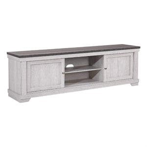 Benjara Leya TV Stand Media Cabinet- 2 Doors- 2 Shelves- Cable Cut Gray Wood