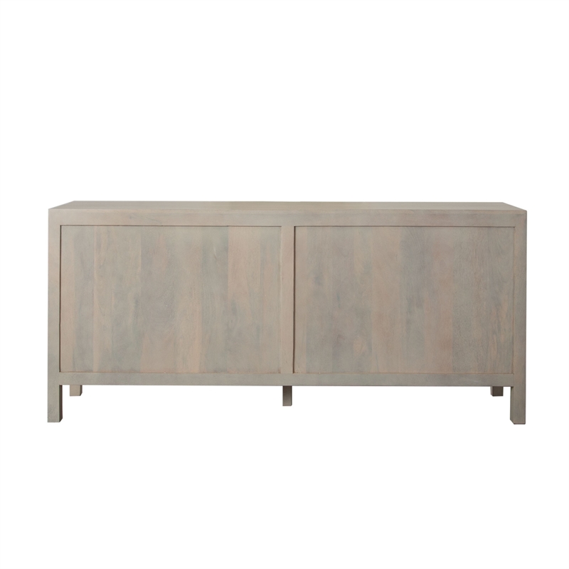 Benjara Pam Sideboard Buffet Cabinet 76 Inch- Natural Mango Wood w 4 Woven Doors