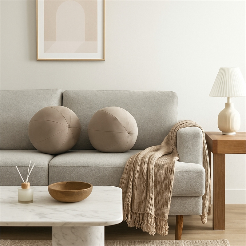 Benjara Hito Set of 2 Accent Pillows- Round Shape- Brown Velvet w Polyester Fill