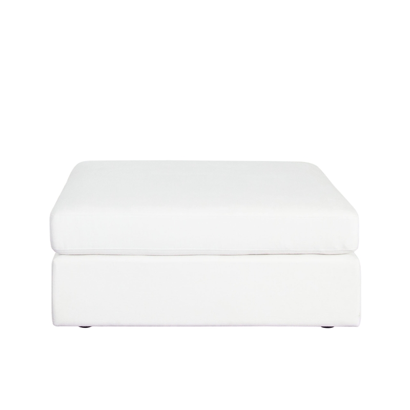 Benjara Lipi Accent Ottoman- Plush Mist White- 42