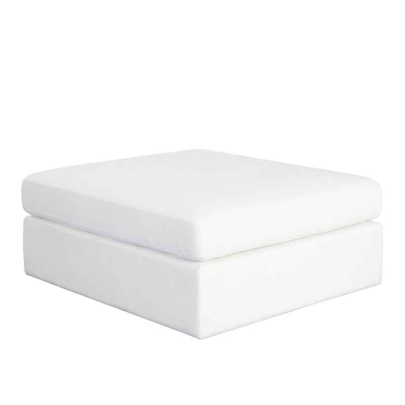 Benjara Lipi Accent Ottoman- Plush Mist White- 42