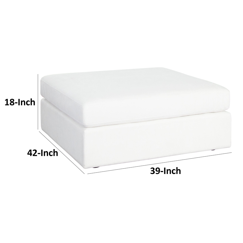 Benjara Lipi Accent Ottoman- Plush Mist White- 42