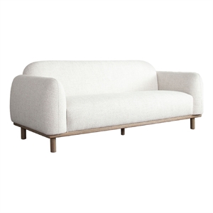 Benjara Lary Retro Modern Sofa- 84&quot Light Barley White Polyester- Caramel Brown