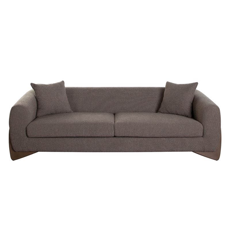 Benjara Resy Sofa- 91 Inch- 2 Accent Pillows- Toffee Brown Textured Polyester