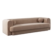 Benjara Foxo Retro Sofa- 2 Accent Pillows- Padded Camel Brown Velvet- 99 Inch