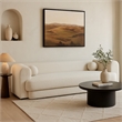 Benjara Foxo Retro Sofa- 2 Accent Pillows- Padded Ivory Velvet- 99 Inch