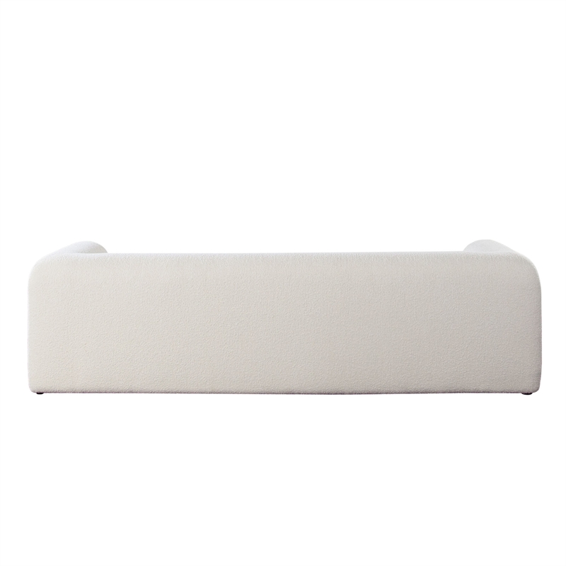 Benjara Foxo Retro Sofa- 2 Accent Pillows- Padded Ivory Velvet- 99 Inch