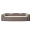 Benjara Moe Sofa in Taupe Performance Velvet- Scalloped Backrest- 97 Inch