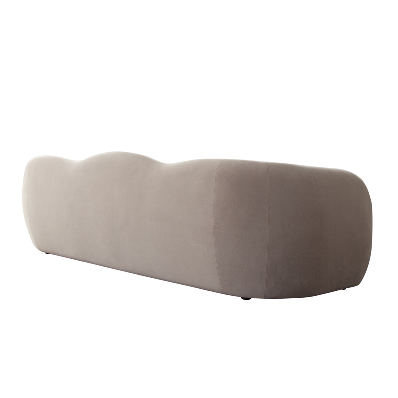 Benjara Moe Sofa in Taupe Performance Velvet- Scalloped Backrest- 97 Inch
