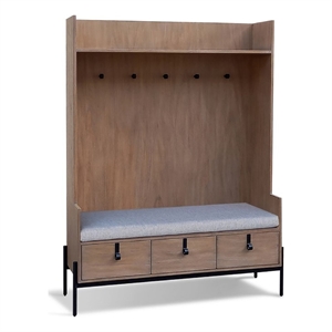 Benjara Lizy Entry Hall Tree w Bench for Mudroom -72 Inch- 3 Drawers- Oak Brown