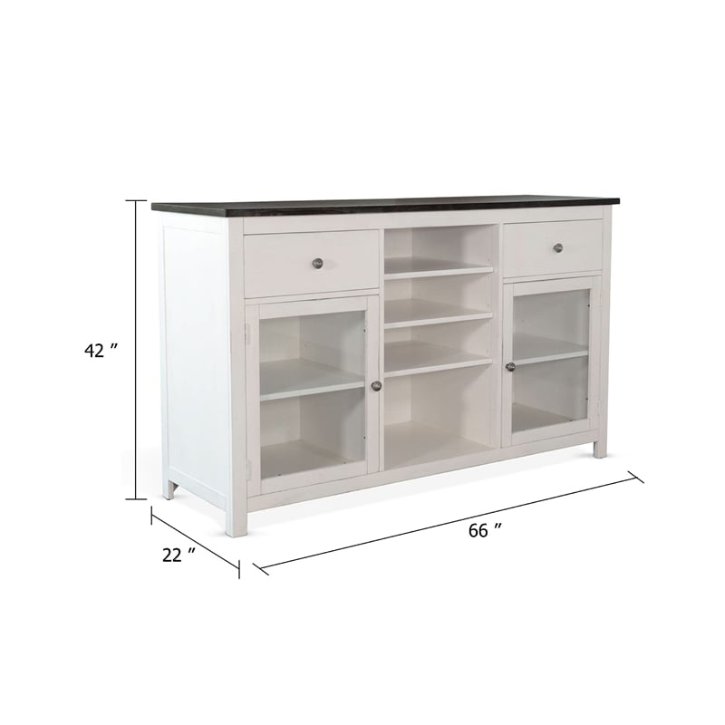 Benjara Orso Sideboard Buffet Cabinet- 2 Drawers w Adjustable Shelves- White