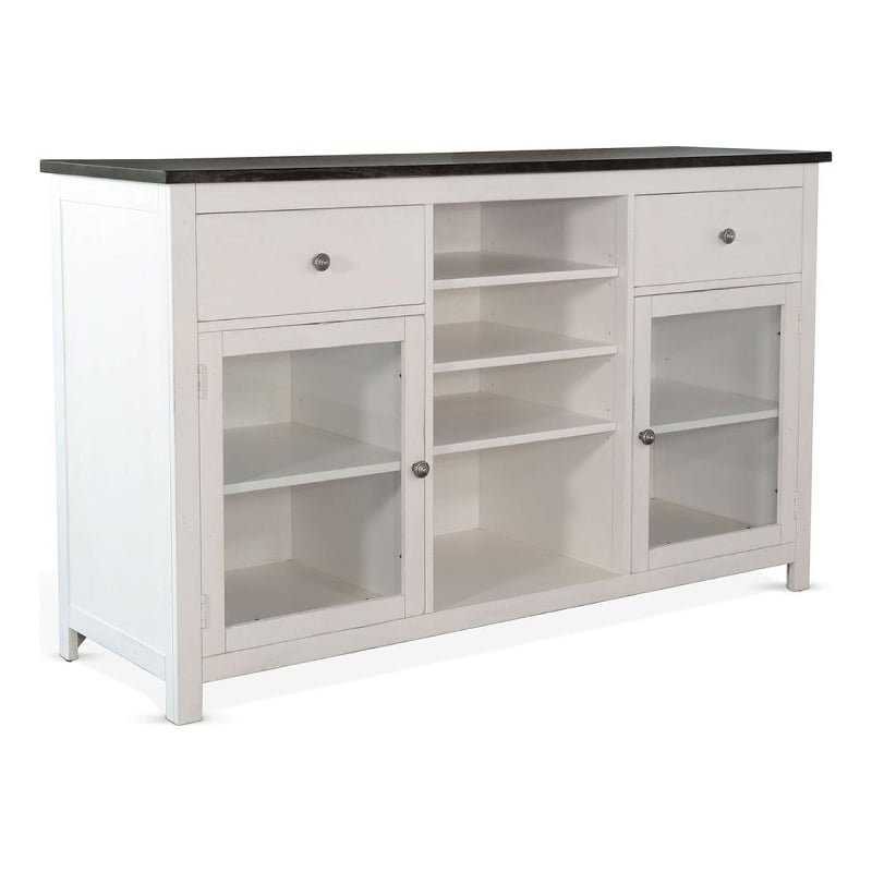 Benjara Orso Sideboard Buffet Cabinet- 2 Drawers w Adjustable Shelves- White