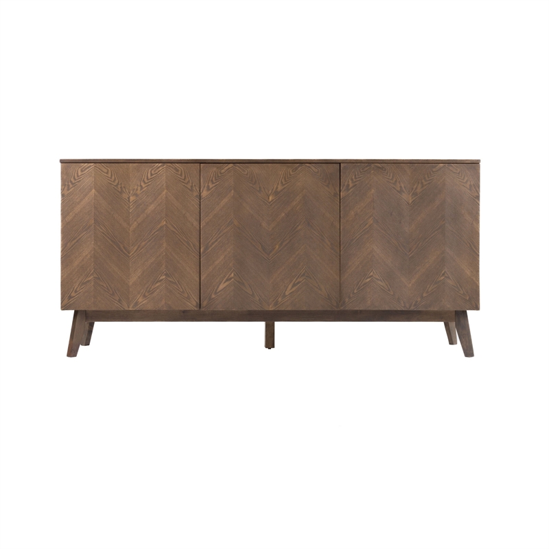 Benjara Cid Estele Sideboard Buffet Server Cabinet- 3 Door- Wenge Brown Wood 71