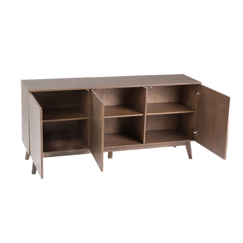 Benjara Cid Estele Sideboard Buffet Server Cabinet- 3 Door- Wenge Brown Wood 71