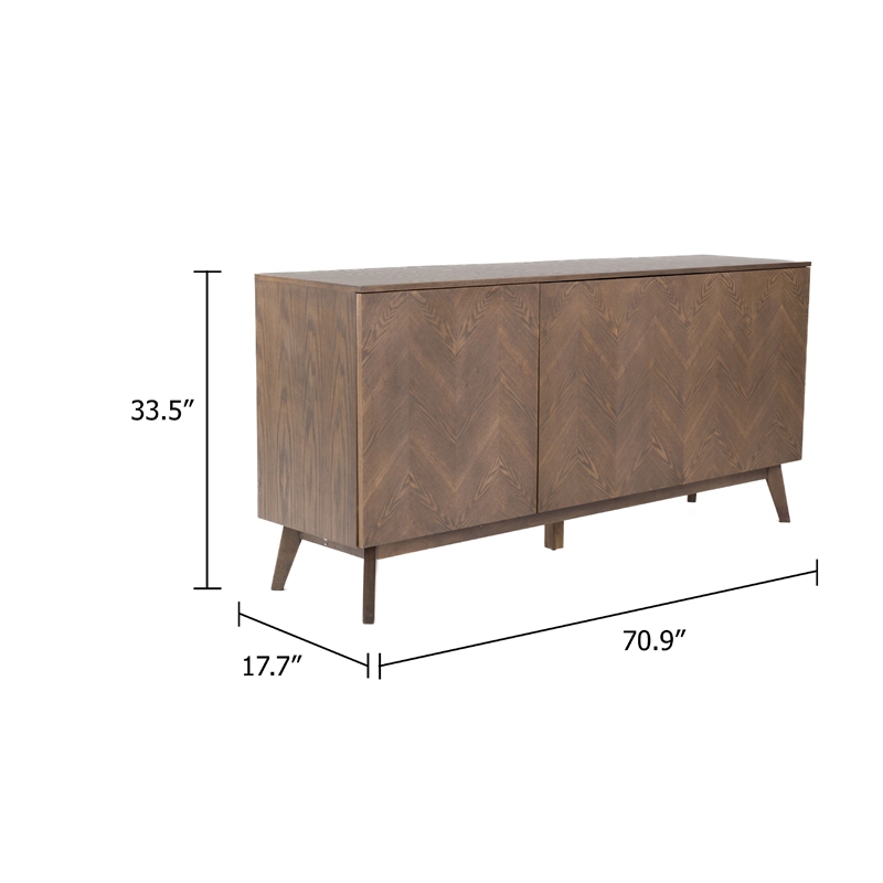 Benjara Cid Estele Sideboard Buffet Server Cabinet- 3 Door- Wenge Brown Wood 71