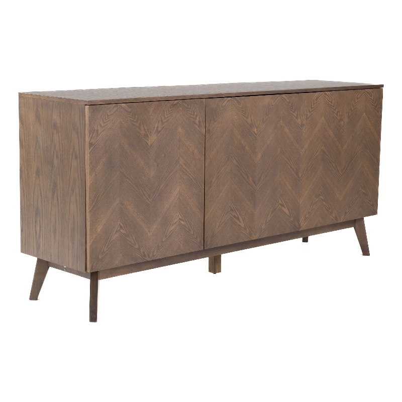 Benjara Cid Estele Sideboard Buffet Server Cabinet- 3 Door- Wenge Brown Wood 71