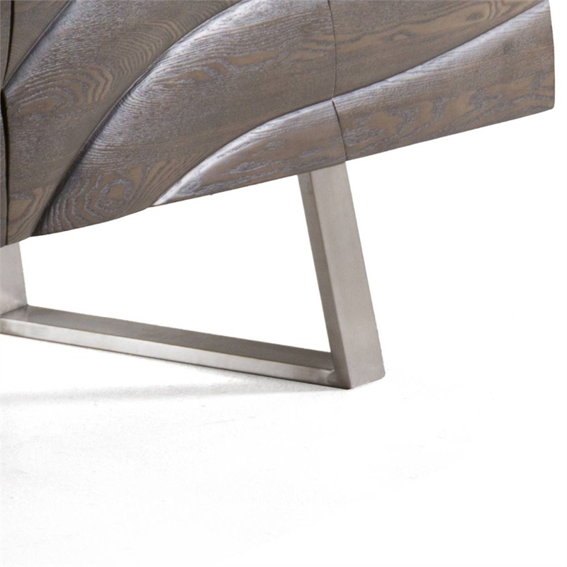 Benjara Cid Finn Sideboard Buffet Server Cabinet- 4 Door- Gray- Silver 71 Inch