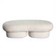 Benjara Curved Accent Bench- Solid Wood Frame- Soft Ivory Boucle Upholstery- 59
