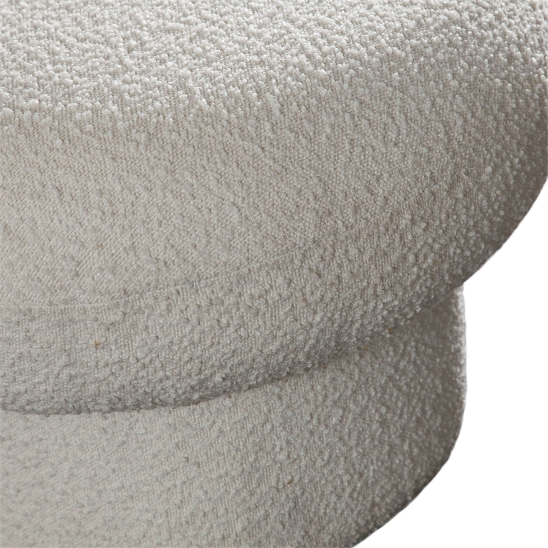 Benjara Curved Accent Bench- Solid Wood Frame- Soft Ivory Boucle Upholstery- 59