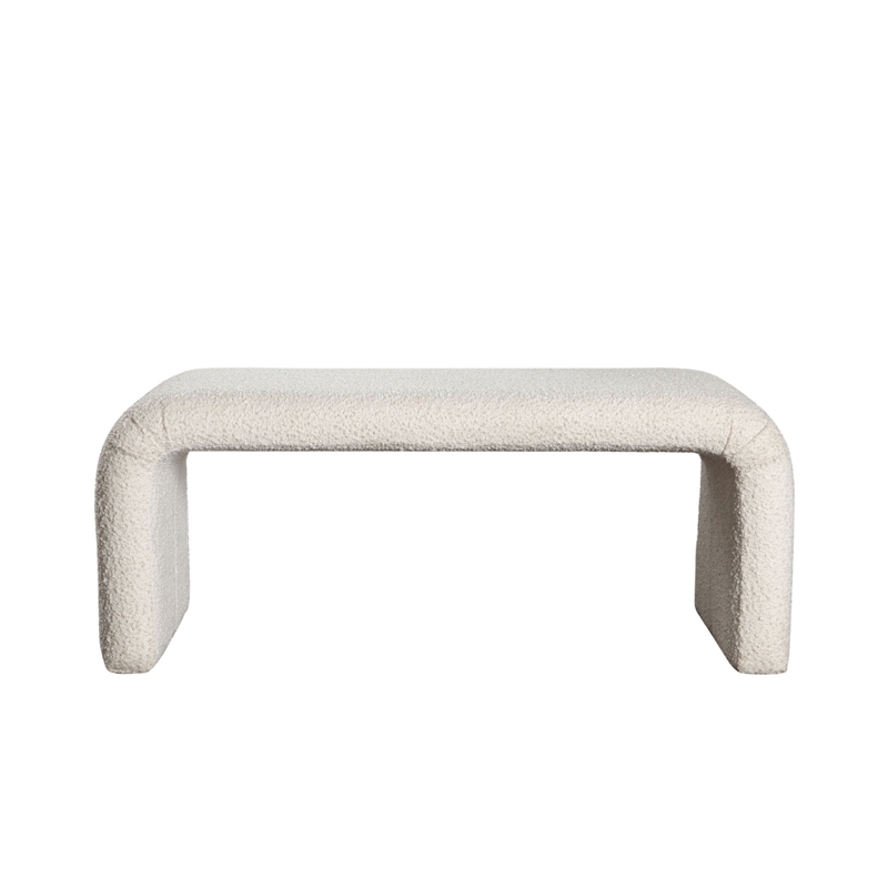 Benjara Accent Bench- C Shaped Design Ivory Boucle Upholstery- 44 Inch