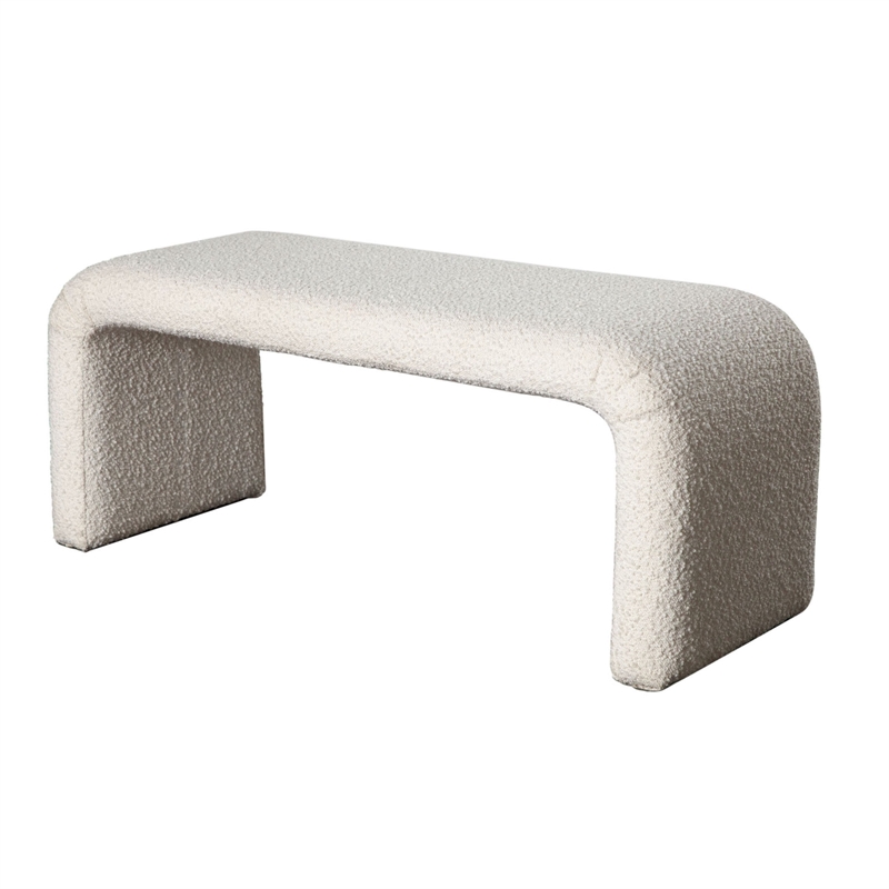 Benjara Accent Bench- C Shaped Design Ivory Boucle Upholstery- 44 Inch