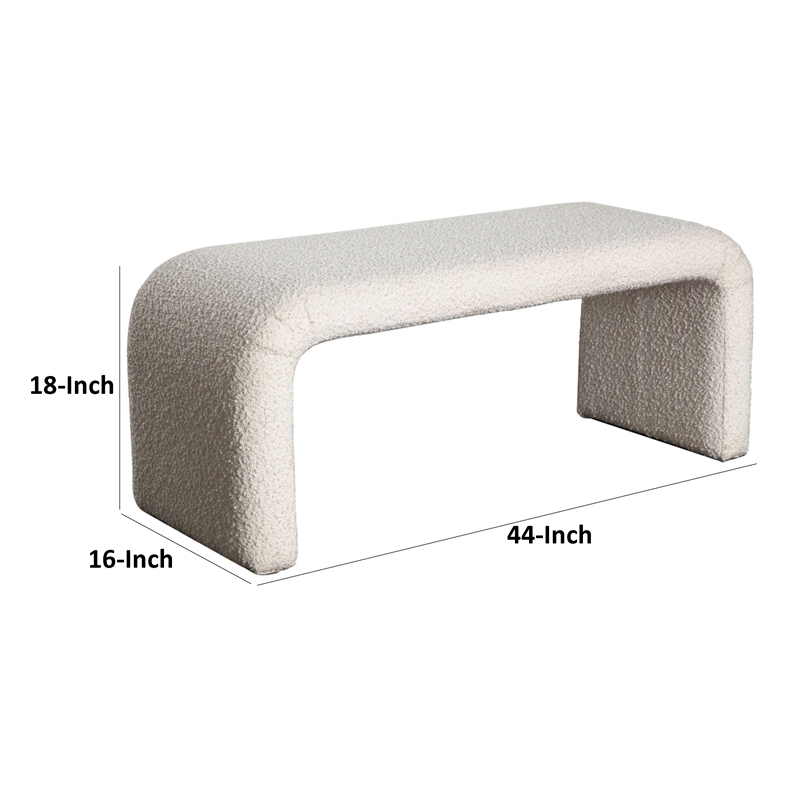 Benjara Accent Bench- C Shaped Design Ivory Boucle Upholstery- 44 Inch