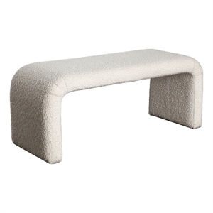 Benjara Accent Bench- C Shaped Design Ivory Boucle Upholstery- 44 Inch