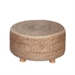 Benjara Accent Stool- 25 Inch- Round Natural Brown Jute Seat- Wood Legs