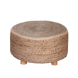 Benjara Accent Stool- 25 Inch- Round Natural Brown Jute Seat- Wood Legs