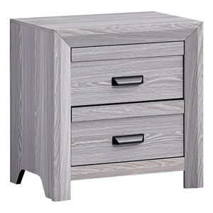 Benjara Laide Nightstand with 2 Drawers- Cup Handles- Gray Driftwood Finish Wood