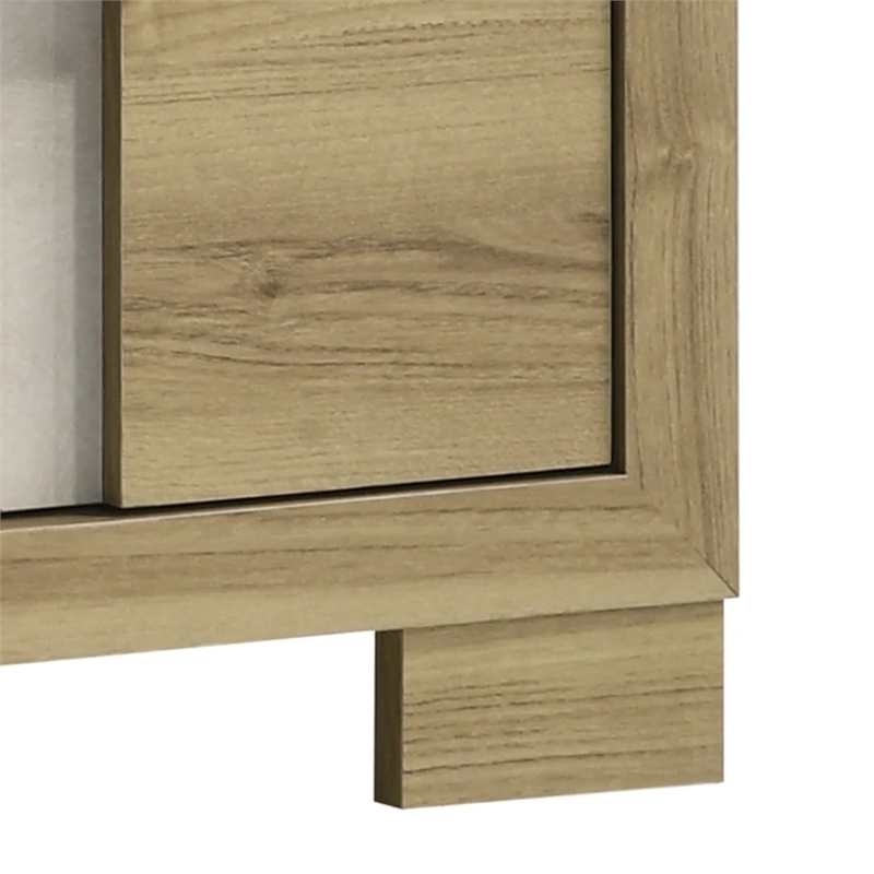 Benjara Amey Nightstand with 2 Drawers- White Trim and Driftwood Brown Finish