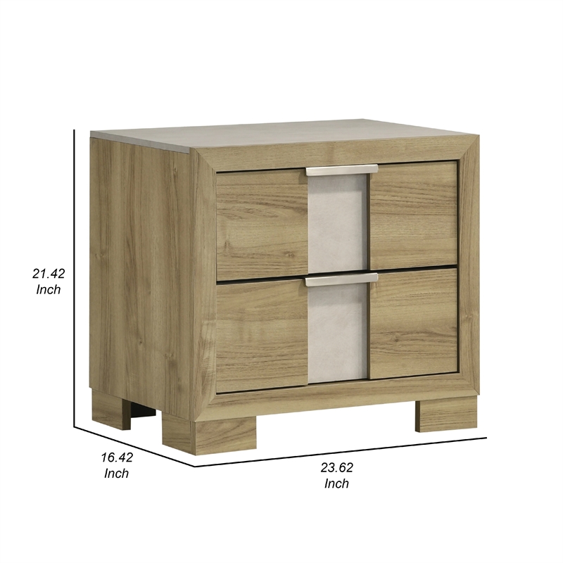 Benjara Amey Nightstand with 2 Drawers- White Trim and Driftwood Brown Finish