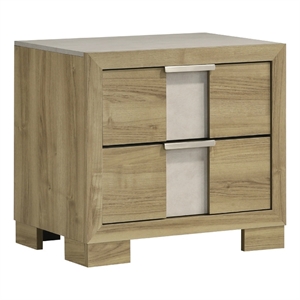 Benjara Amey Nightstand with 2 Drawers- White Trim and Driftwood Brown Finish